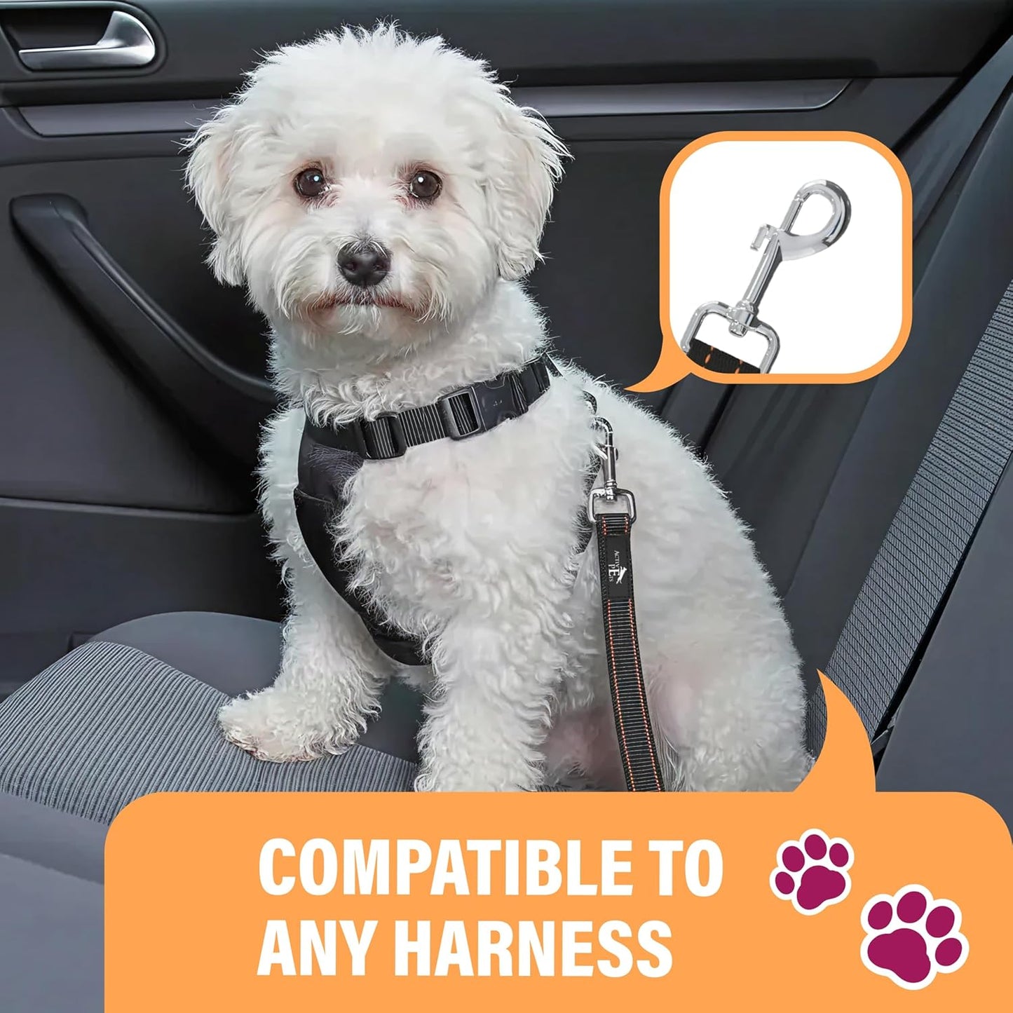 Orange Car Seat Belt for Dogs, Attaches to Harness & Collar, Adjustable 18" - 24" Travel Restraint System Fits Small - Large Pups for Safety & Comfort, Essential Pet Supplies & Accessories