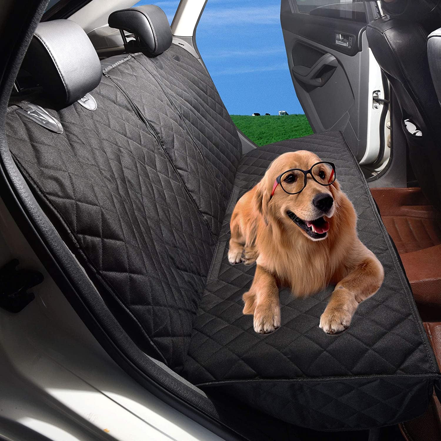 Dog Seat Cover, 100% Waterproof Bench Seat Cover Protector Scratch Proof Nonslip Durable Soft Pet Back Seat Covers for Cars Trucks & SUV