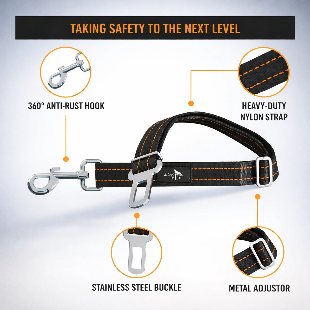 Orange Car Seat Belt for Dogs, Attaches to Harness & Collar, Adjustable 18" - 24" Travel Restraint System Fits Small - Large Pups for Safety & Comfort, Essential Pet Supplies & Accessories